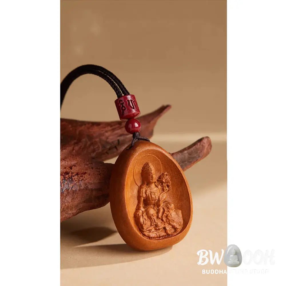 Buddha Stones Peach Wood Cinnabar Om Mani Padme Hum Chinese Zodiac Black String Necklace Pendants - BWOOOH - Necklaces