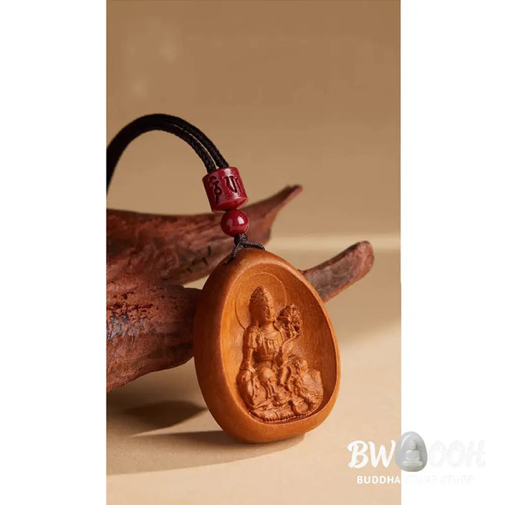 Buddha Stones Peach Wood Cinnabar Om Mani Padme Hum Chinese Zodiac Black String Necklace Pendants - BWOOOH - Necklaces