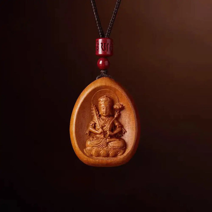 Buddha Stones Peach Wood Cinnabar Om Mani Padme Hum Chinese Zodiac Black String Necklace Pendants - BWOOOH - Peach
