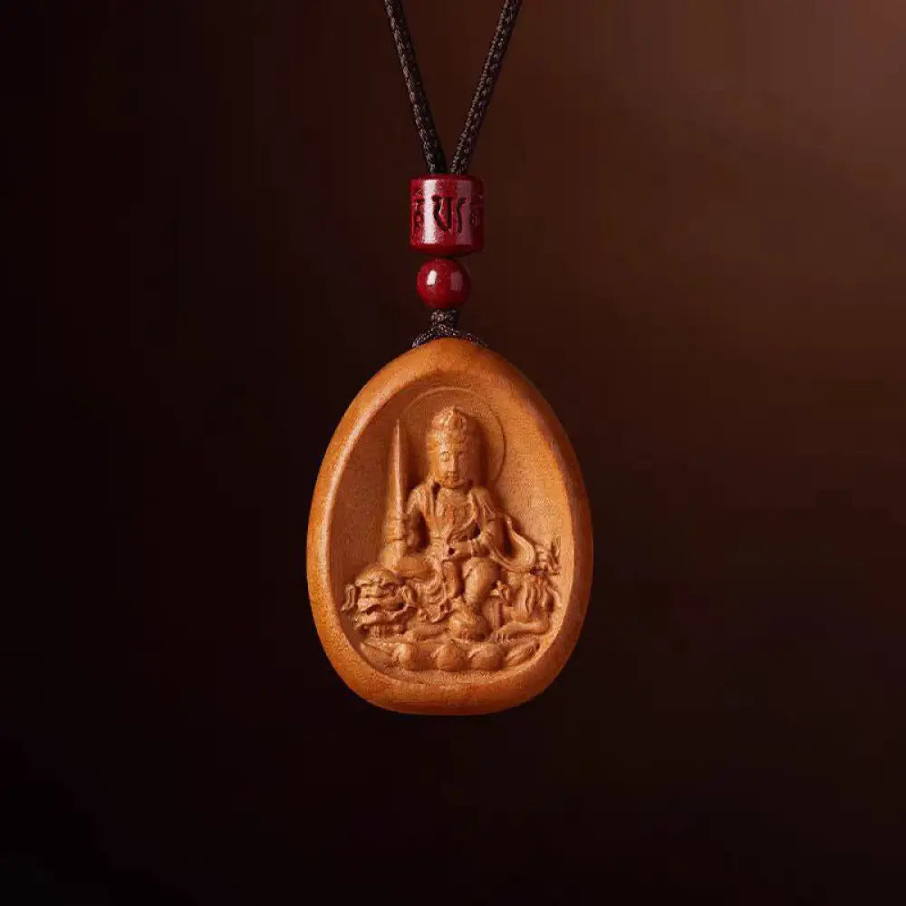 Buddha Stones Peach Wood Cinnabar Om Mani Padme Hum Chinese Zodiac Black String Necklace Pendants - BWOOOH - Peach