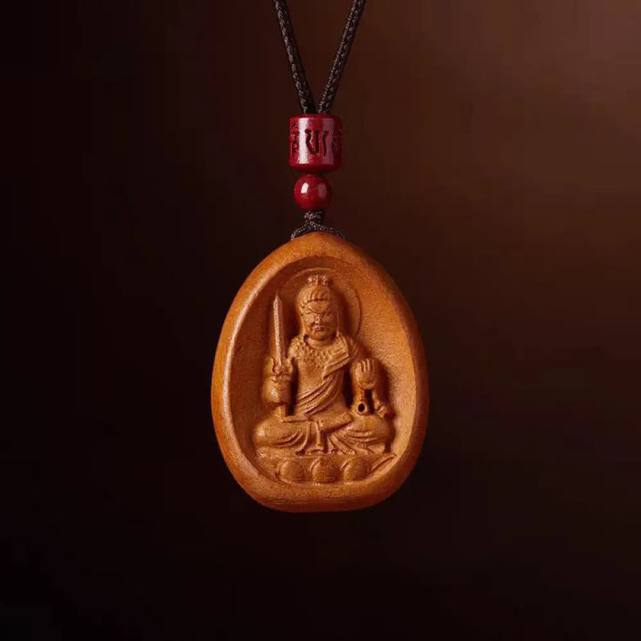 Buddha Stones Peach Wood Cinnabar Om Mani Padme Hum Chinese Zodiac Black String Necklace Pendants - BWOOOH - Peach