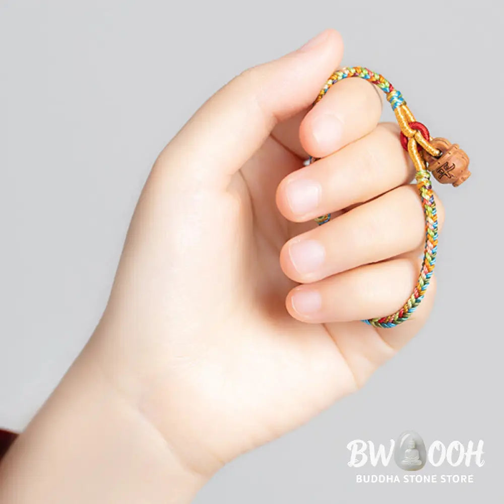 Buddha Stones Peach Wood Fu Character Safe And Well Wealth Bracelet - BWOOOH - Bracelet