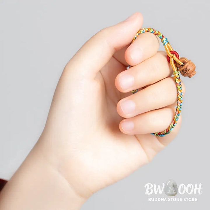 Buddha Stones Peach Wood Fu Character Safe And Well Wealth Bracelet - BWOOOH - Bracelet