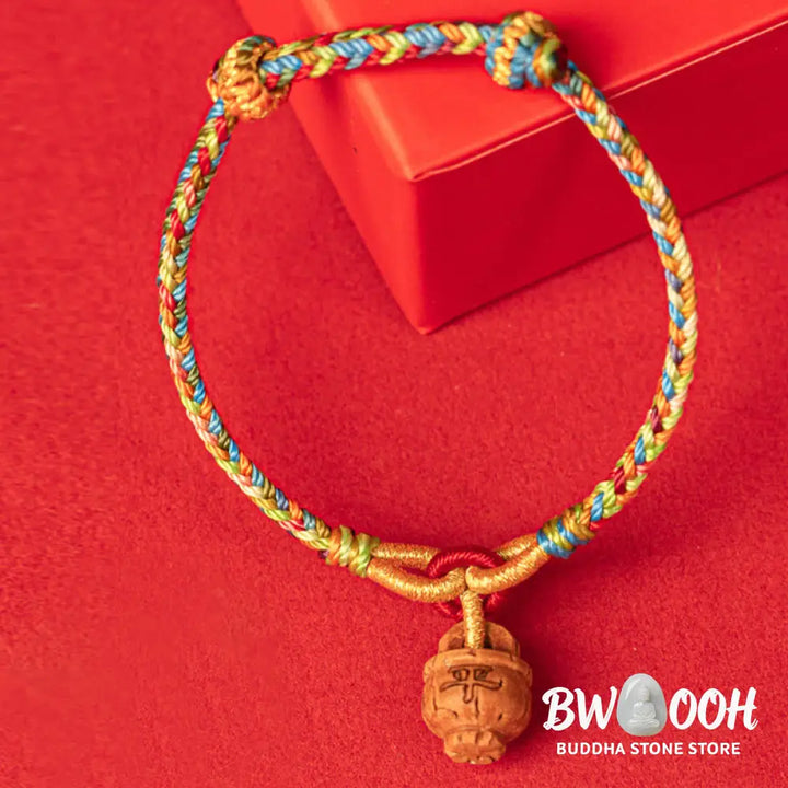 Buddha Stones Peach Wood Fu Character Safe And Well Wealth Bracelet - BWOOOH - Bracelet