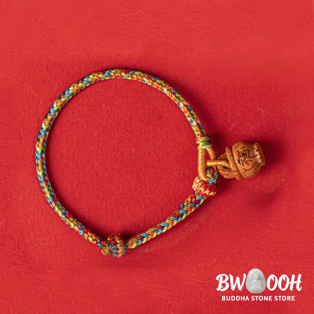 Buddha Stones Peach Wood Fu Character Safe And Well Wealth Bracelet - BWOOOH - Bracelet