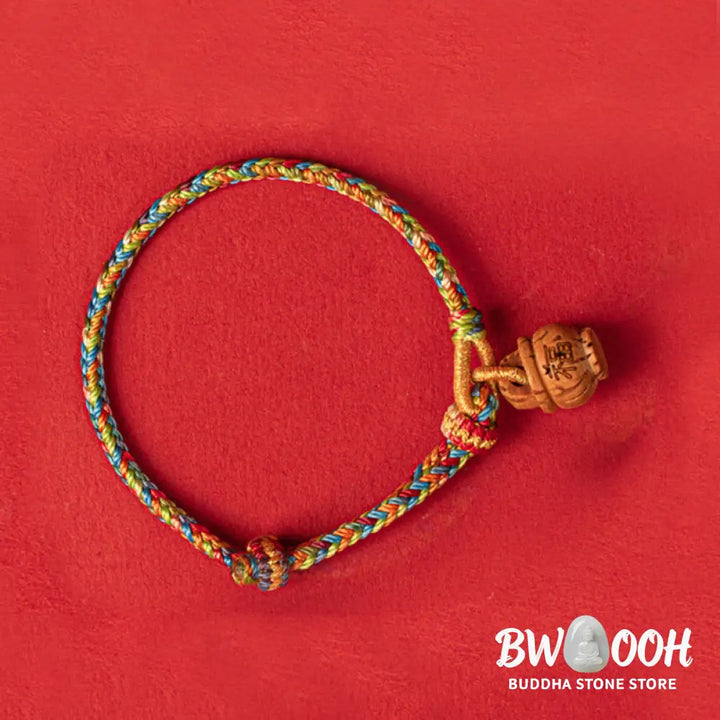 Buddha Stones Peach Wood Fu Character Safe And Well Wealth Bracelet - BWOOOH - Bracelet