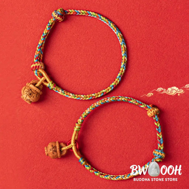 Buddha Stones Peach Wood Fu Character Safe And Well Wealth Bracelet - BWOOOH - Bracelet