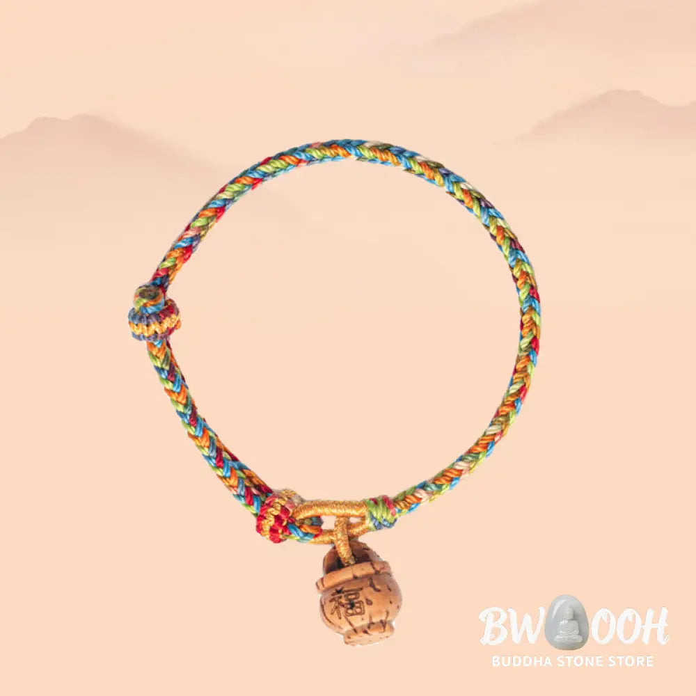 Buddha Stones Peach Wood Fu Character Safe And Well Wealth Bracelet - BWOOOH - Bracelet
