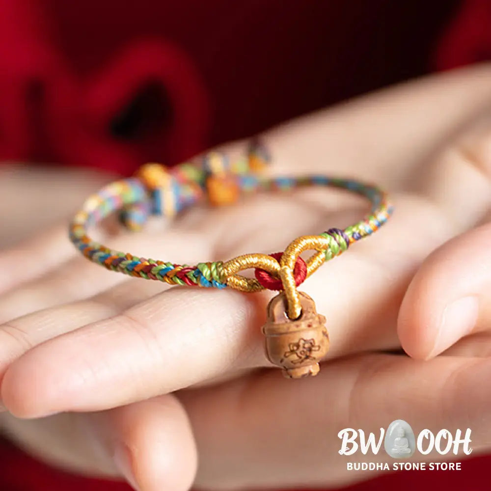 Buddha Stones Peach Wood Fu Character Safe And Well Wealth Bracelet - BWOOOH - Bracelet