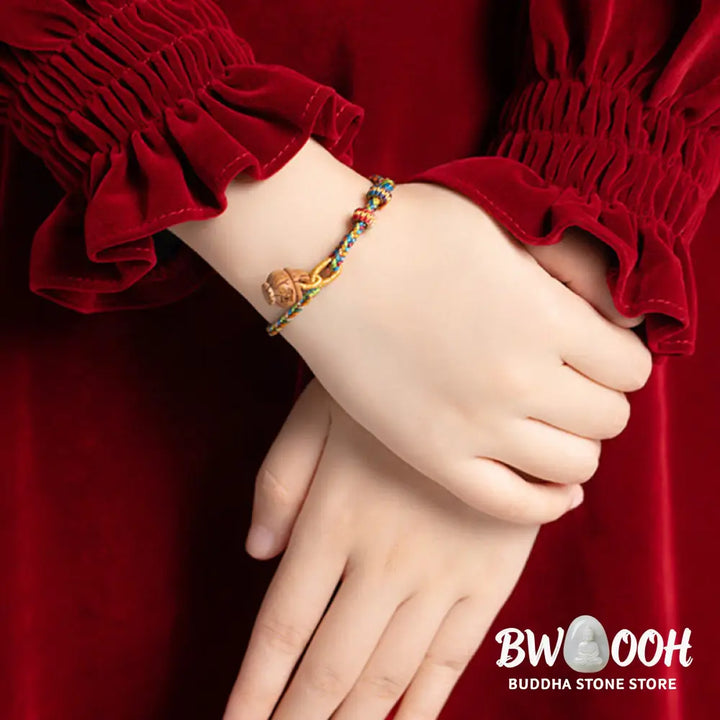 Buddha Stones Peach Wood Fu Character Safe And Well Wealth Bracelet - BWOOOH - Bracelet
