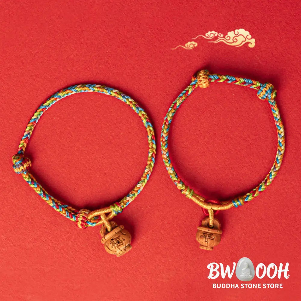 Buddha Stones Peach Wood Fu Character Safe And Well Wealth Bracelet - BWOOOH - Bracelet
