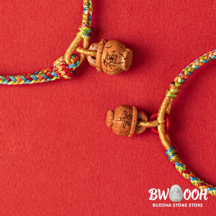 Buddha Stones Peach Wood Fu Character Safe And Well Wealth Bracelet - BWOOOH - Bracelet