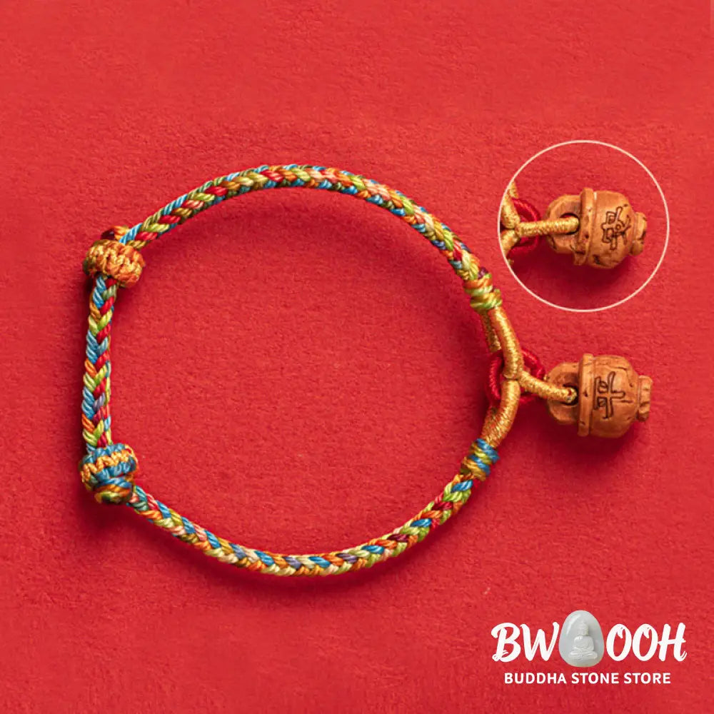 Buddha Stones Peach Wood Fu Character Safe And Well Wealth Bracelet - BWOOOH - Bracelet