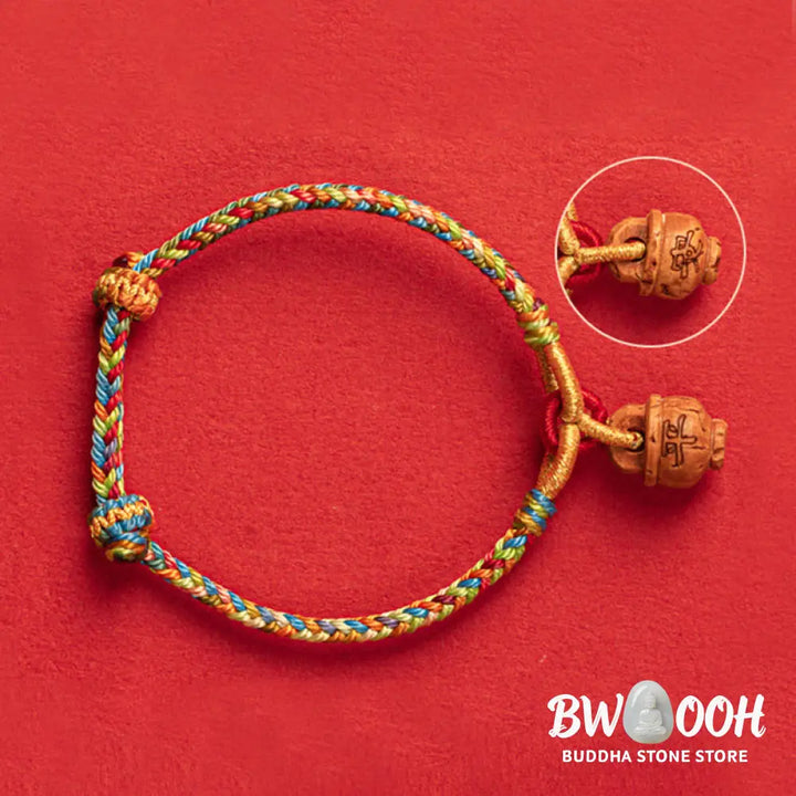Buddha Stones Peach Wood Fu Character Safe And Well Wealth Bracelet - BWOOOH - Bracelet