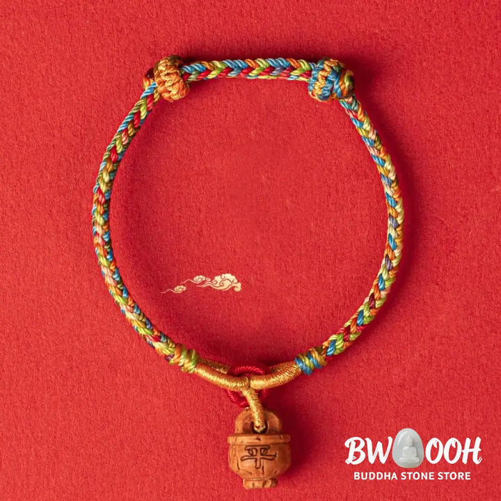 Buddha Stones Peach Wood Fu Character Safe And Well Wealth Bracelet - BWOOOH - Bracelet