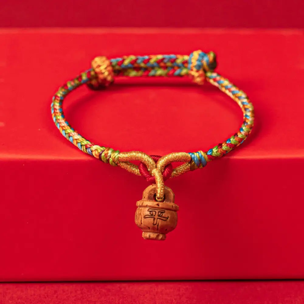 Buddha Stones Peach Wood Fu Character Safe And Well Wealth Bracelet - BWOOOH - Ping An Safe And Well Character