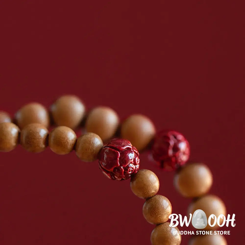 Buddha Stones Peach Wood Lotus Cinnabar Luck Wealth Bracelet - BWOOOH - Bracelet