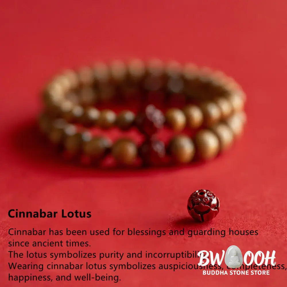 Buddha Stones Peach Wood Lotus Cinnabar Luck Wealth Bracelet - BWOOOH - Bracelet