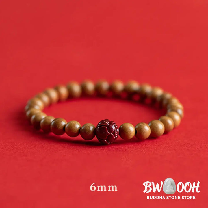 Buddha Stones Peach Wood Lotus Cinnabar Luck Wealth Bracelet - BWOOOH - Bracelet