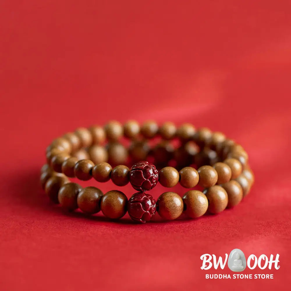 Buddha Stones Peach Wood Lotus Cinnabar Luck Wealth Bracelet - BWOOOH - Bracelet