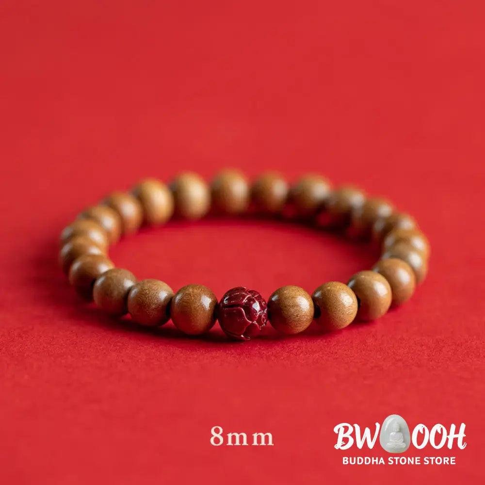 Buddha Stones Peach Wood Lotus Cinnabar Luck Wealth Bracelet - BWOOOH - Bracelet