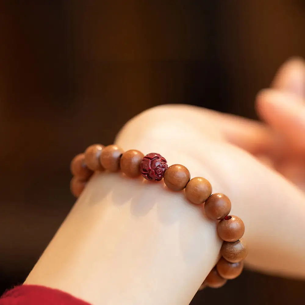 BWOOOH Peach Wood Lotus Cinnabar Luck Wealth Bracelet - BWOOOH - 6mm - Bracelet