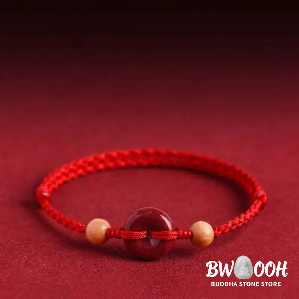 Buddha Stones Peach Wood Peace Buckle Cinnabar Wealth String Bracelet Anklet - BWOOOH - Bracelet