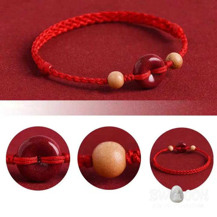 Buddha Stones Peach Wood Peace Buckle Cinnabar Wealth String Bracelet Anklet - BWOOOH - Bracelet