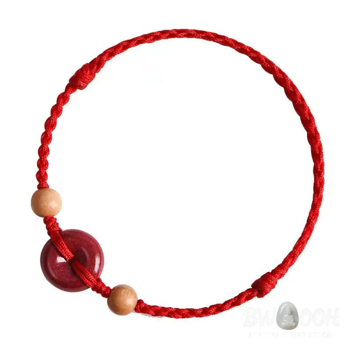 Buddha Stones Peach Wood Peace Buckle Cinnabar Wealth String Bracelet Anklet - BWOOOH - Bracelet