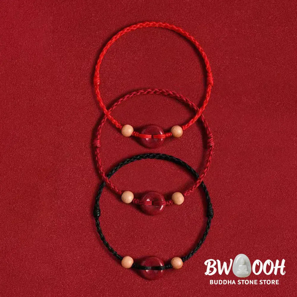 Buddha Stones Peach Wood Peace Buckle Cinnabar Wealth String Bracelet Anklet - BWOOOH - Bracelet
