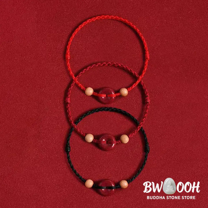 Buddha Stones Peach Wood Peace Buckle Cinnabar Wealth String Bracelet Anklet - BWOOOH - Bracelet