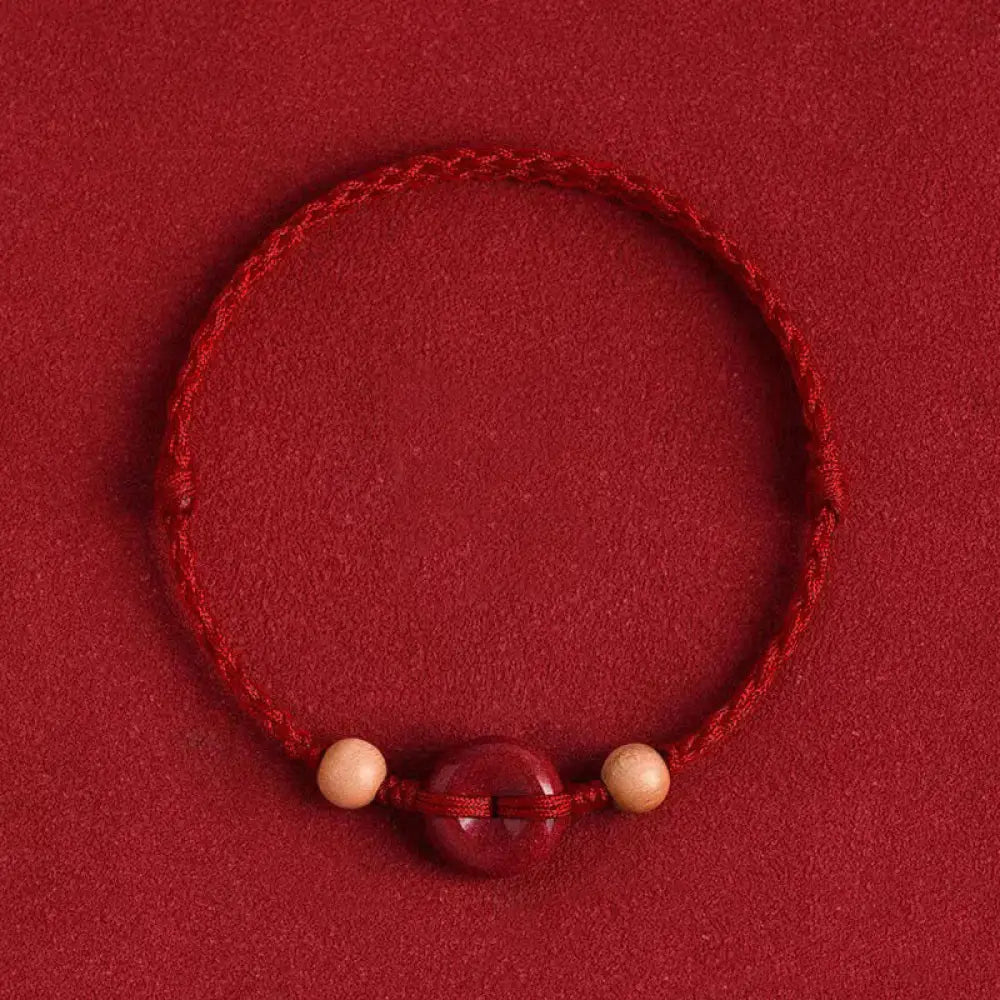 Buddha Stones Peach Wood Peace Buckle Cinnabar Wealth String Bracelet Anklet - BWOOOH - Dark Red Rope / Bracelet(Wrist