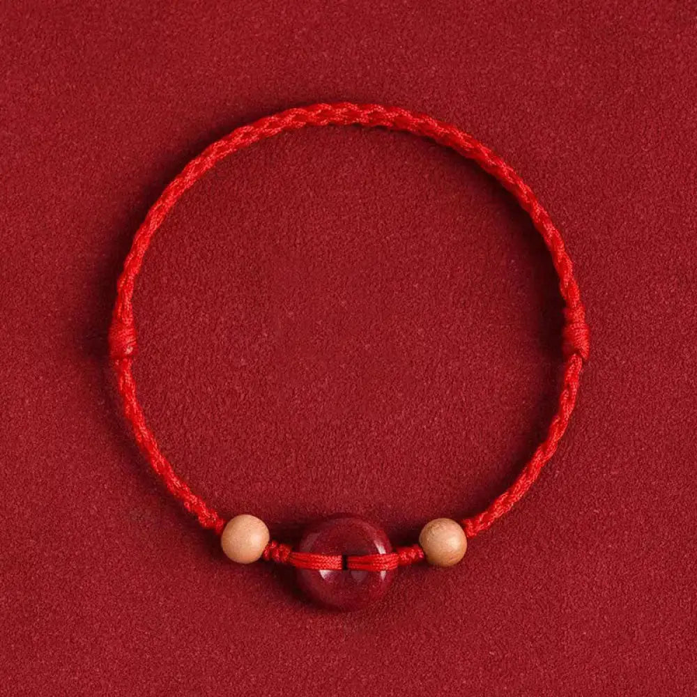 BWOOOH Peach Wood Peace Buckle Cinnabar Wealth String Bracelet Anklet — Wood Tibetan bracelet for spiritual healing and mi...