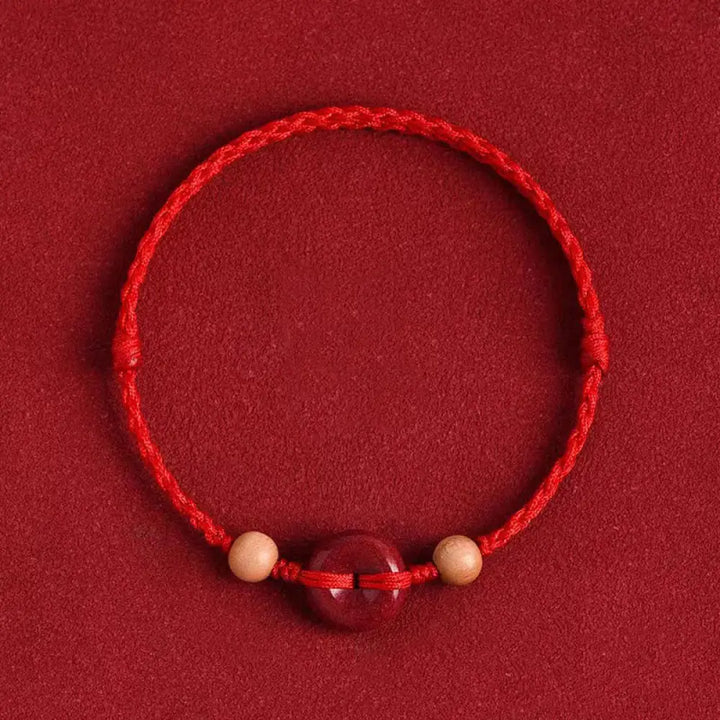 BWOOOH Peach Wood Peace Buckle Cinnabar Wealth String Bracelet Anklet — Wood Tibetan bracelet for spiritual healing and mi...