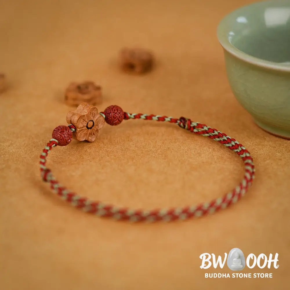 Buddha Stones Peach Wood Small Peach Blossom Cinnabar Wealth String Bracelet Anklet - BWOOOH - Bracelet Anklet