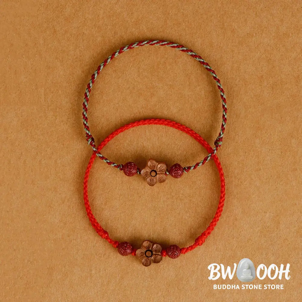 Buddha Stones Peach Wood Small Peach Blossom Cinnabar Wealth String Bracelet Anklet - BWOOOH - Bracelet Anklet