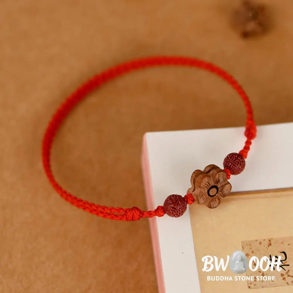Buddha Stones Peach Wood Small Peach Blossom Cinnabar Wealth String Bracelet Anklet - BWOOOH - Bracelet Anklet