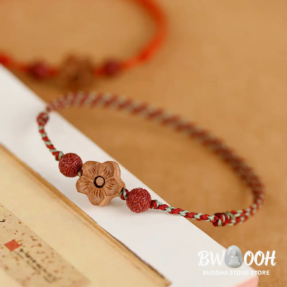 Buddha Stones Peach Wood Small Peach Blossom Cinnabar Wealth String Bracelet Anklet - BWOOOH - Bracelet Anklet
