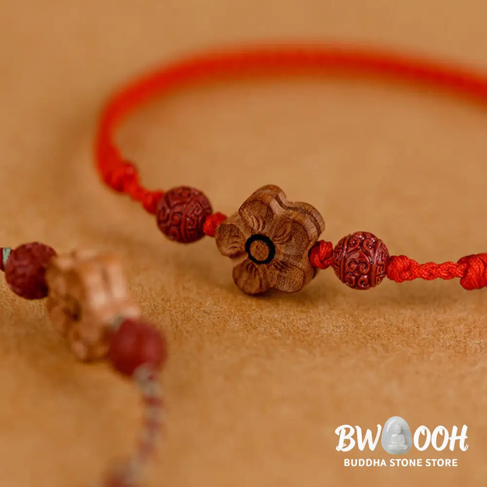 Buddha Stones Peach Wood Small Peach Blossom Cinnabar Wealth String Bracelet Anklet - BWOOOH - Bracelet Anklet
