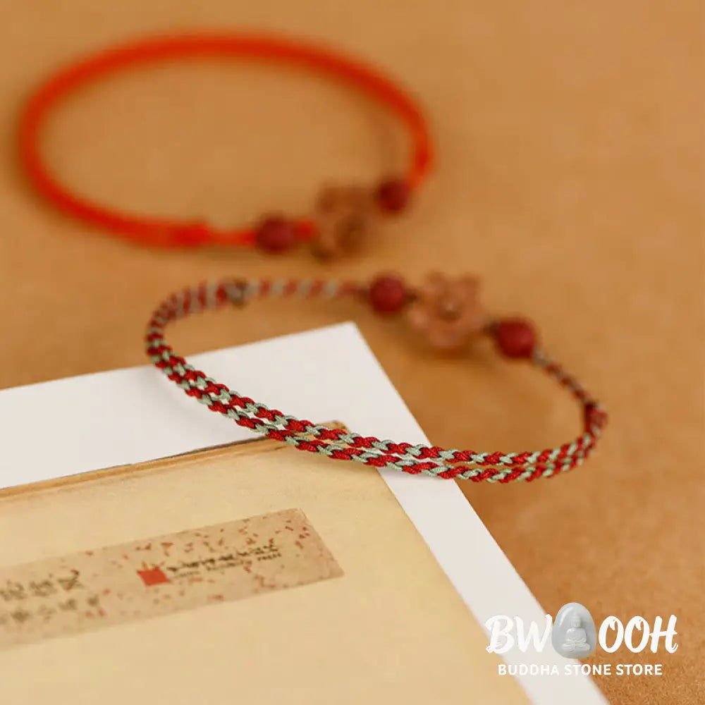 Buddha Stones Peach Wood Small Peach Blossom Cinnabar Wealth String Bracelet Anklet - BWOOOH - Bracelet Anklet