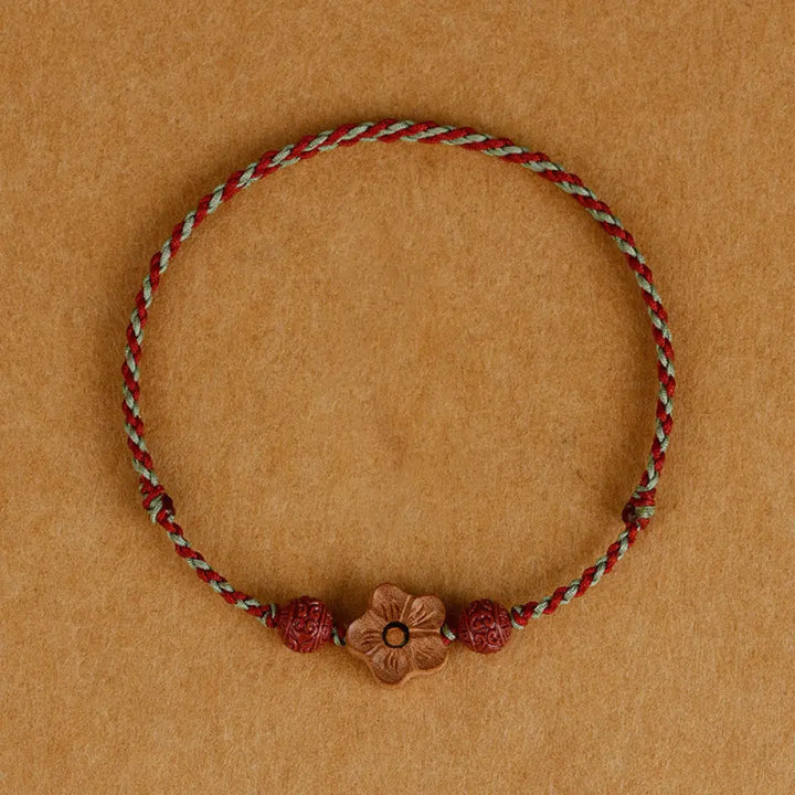 Buddha Stones Peach Wood Small Peach Blossom Cinnabar Wealth String Bracelet Anklet - BWOOOH - Dunhuang Color