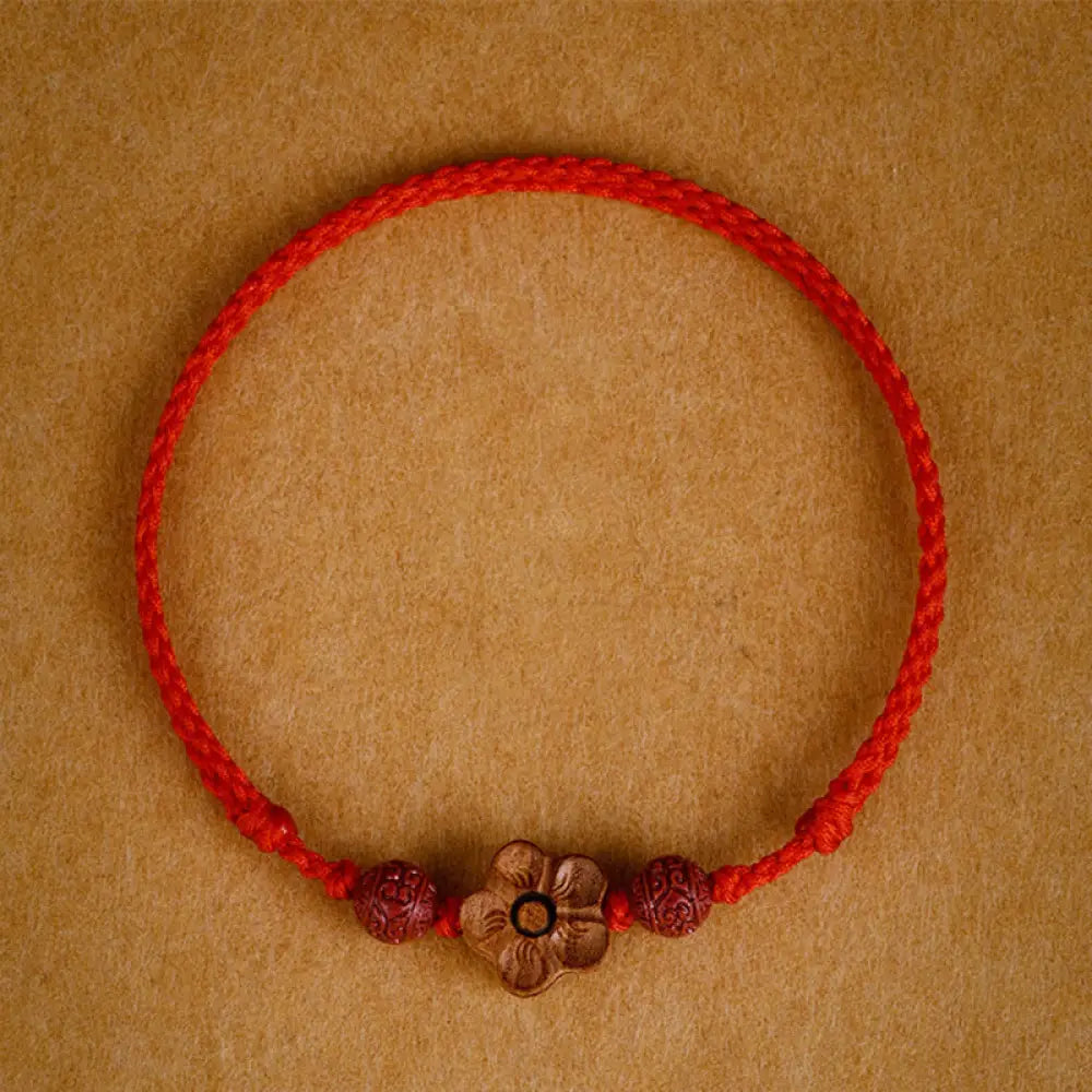 BWOOOH Peach Wood Small Peach Blossom Cinnabar Wealth String Bracelet Anklet - BWOOOH - Red / Bracelet(Wrist
