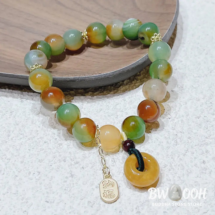 Buddha Stones Peacock Agate Topaz Peace Buckle Nafu Balance Bracelet - BWOOOH - Peacock Agate(Wrist Circumference: