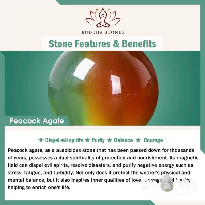 Buddha Stones Peacock Agate Topaz Peace Buckle Nafu Balance Bracelet - BWOOOH - Peacock Agate(Wrist Circumference: