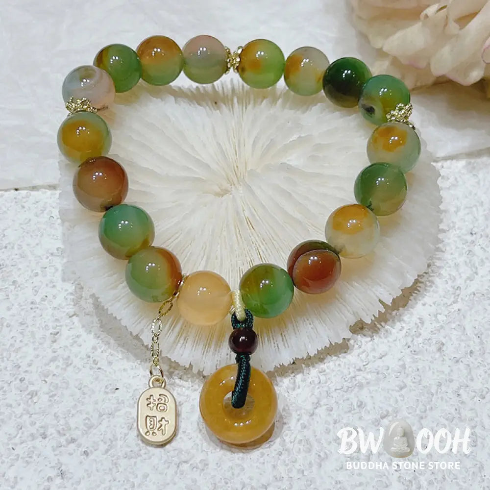 Buddha Stones Peacock Agate Topaz Peace Buckle Nafu Balance Bracelet - BWOOOH - Peacock Agate(Wrist Circumference: