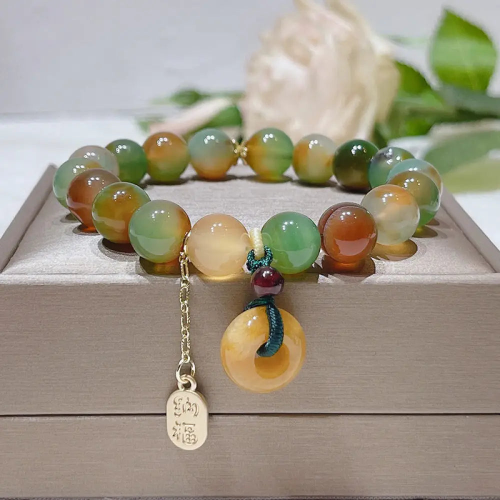 BWOOOH Peacock Agate Topaz Peace Buckle Nafu Balance Bracelet — Agate crystal healing bracelet for spiritual healing and m...