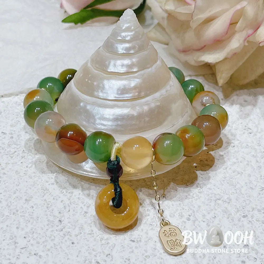 Buddha Stones Peacock Agate Topaz Peace Buckle Nafu Balance Bracelet - BWOOOH - Peacock Agate(Wrist Circumference: