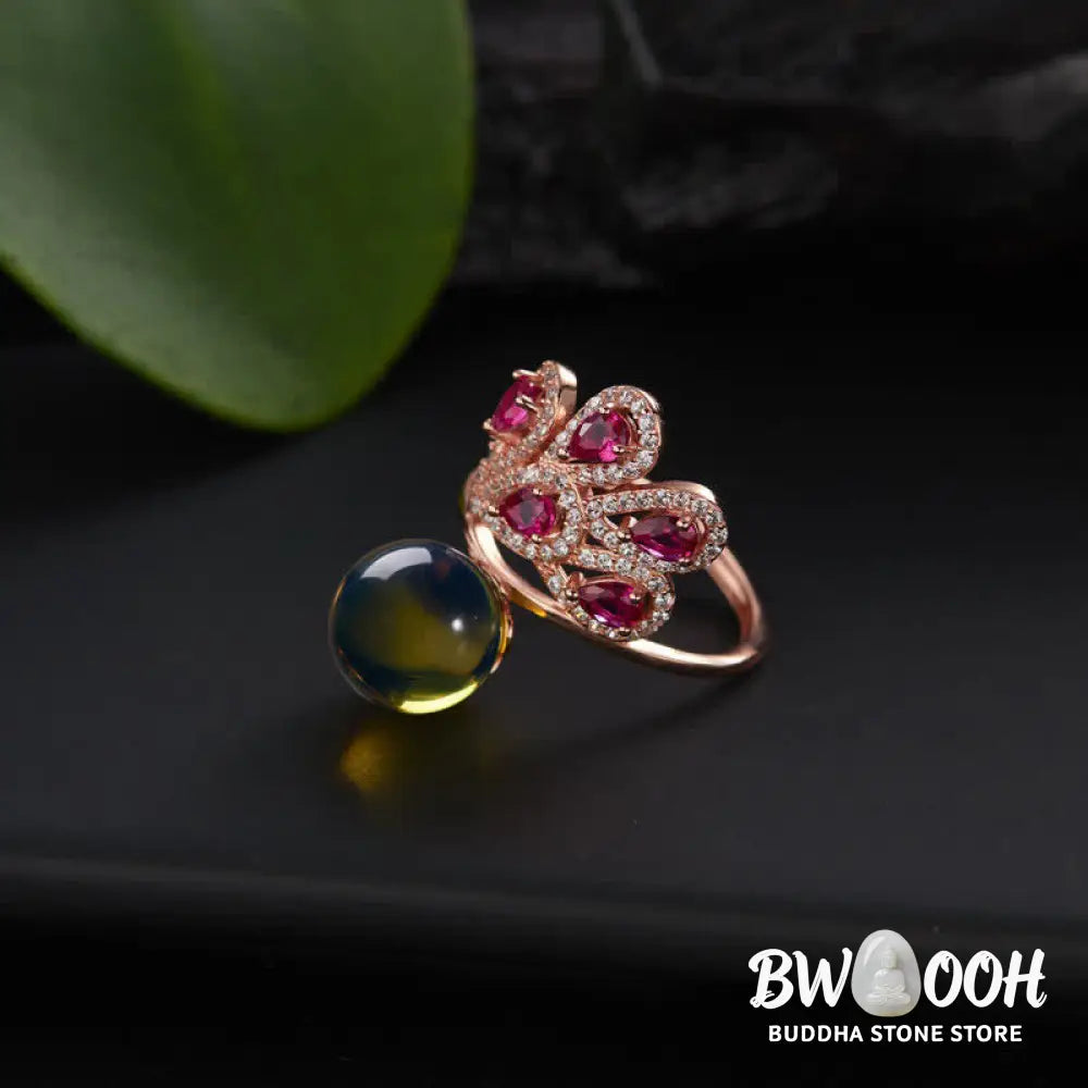 Buddha Stones Peacock Amber Fortune Love Necklace Pendant Ring - BWOOOH - Necklaces &amp; Pendants