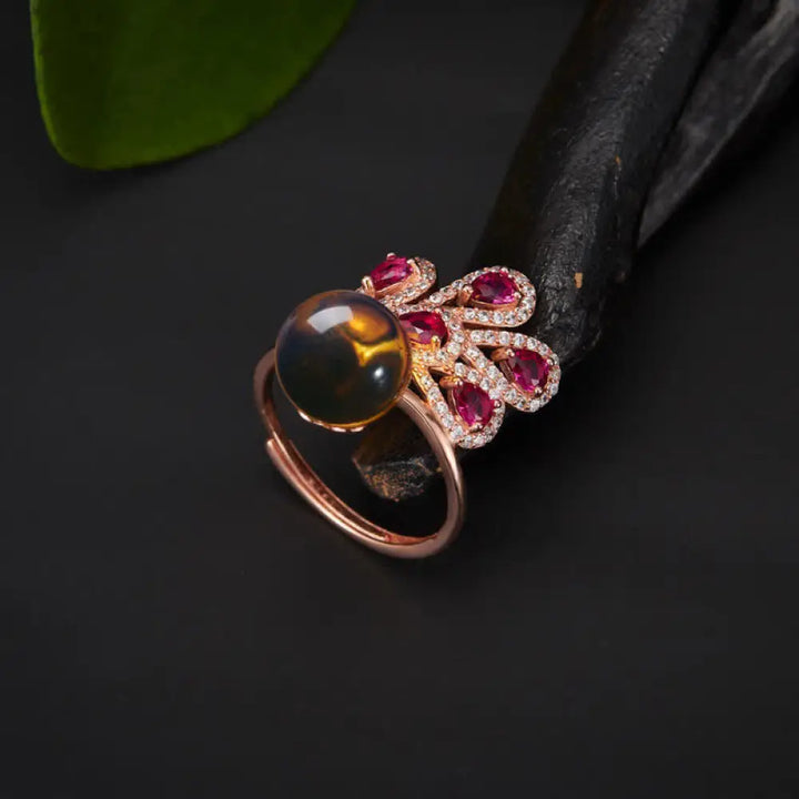 Buddha Stones Peacock Amber Fortune Love Necklace Pendant Ring - BWOOOH - Ring - Necklaces &amp; Pendants