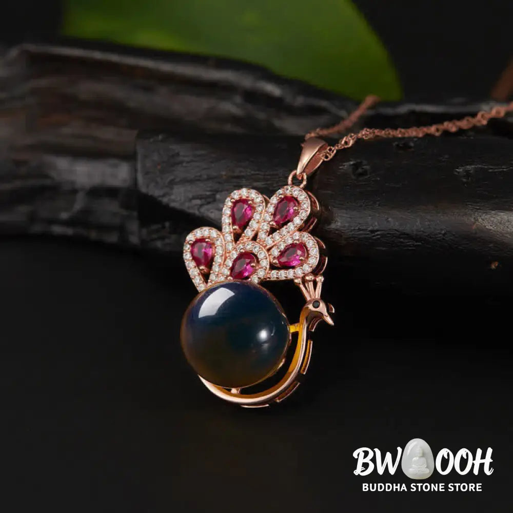 Buddha Stones Peacock Amber Fortune Love Necklace Pendant Ring - BWOOOH - Necklaces &amp; Pendants